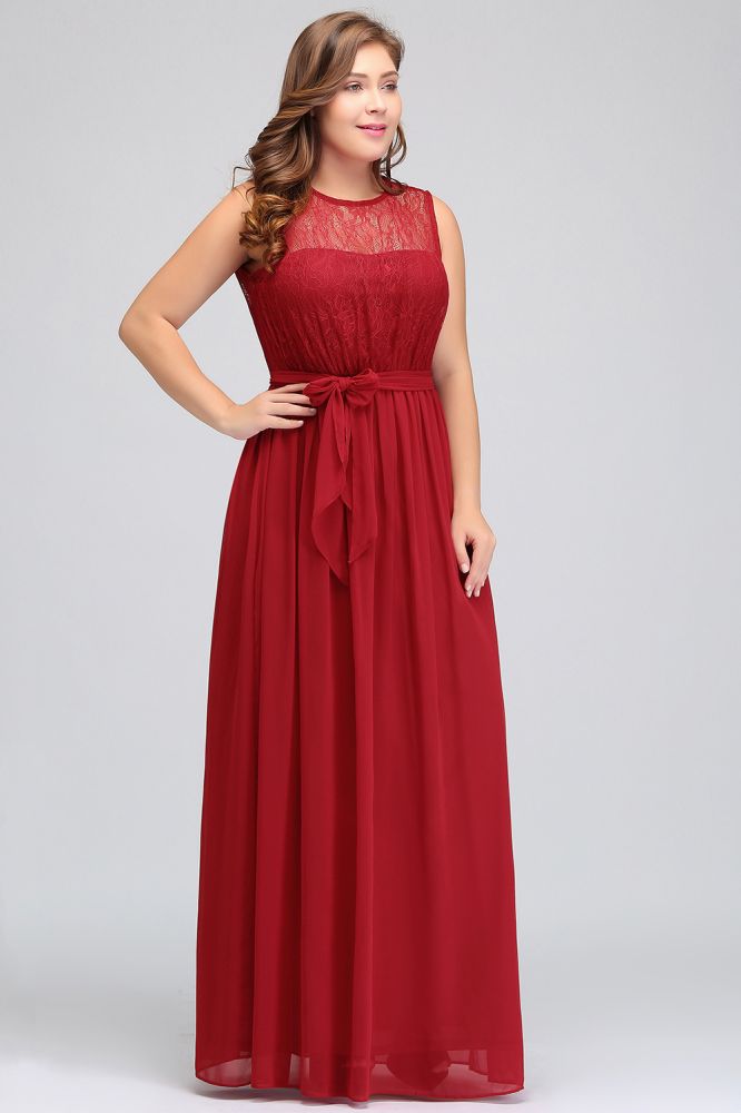 Vestidos de noche largos de gasa de talla grande, corte en A, sin mangas, con volantes y lazo.