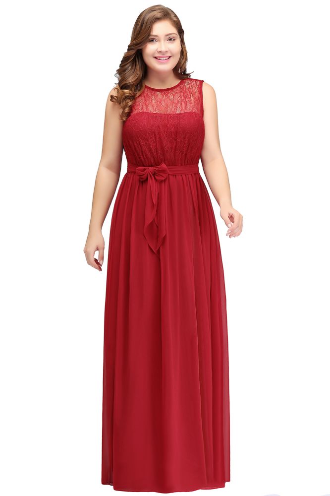 Vestidos de noche largos de gasa de talla grande, corte en A, sin mangas, con volantes y lazo.