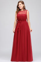 Vestidos de noche largos de gasa de talla grande, corte en A, sin mangas, con volantes y lazo.