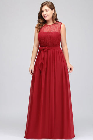 Vestidos de noche largos de gasa de talla grande, corte en A, sin mangas, con volantes y lazo.