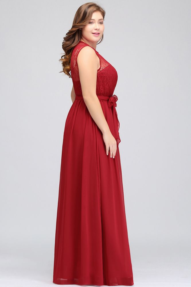 Vestidos de noche largos de gasa de talla grande, corte en A, sin mangas, con volantes y lazo.
