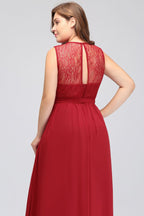 Vestidos de noche largos de gasa de talla grande, corte en A, sin mangas, con volantes y lazo.