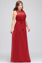 Vestidos de noche largos de gasa de talla grande, corte en A, sin mangas, con volantes y lazo.