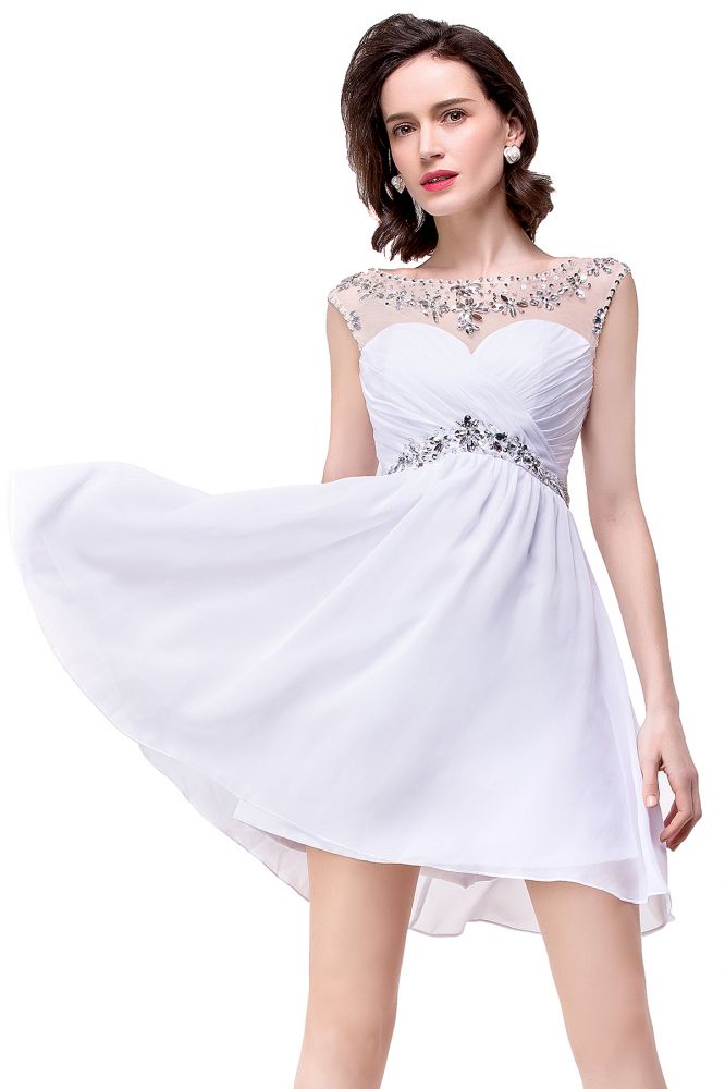 Vestido de fiesta de gasa con joyas de cristal, corte en A