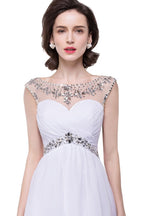 Vestido de fiesta de gasa con joyas de cristal, corte en A