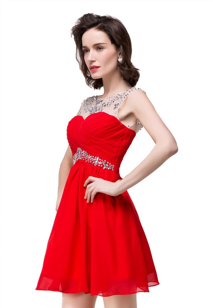 Vestido de fiesta de gasa con joyas de cristal, corte en A