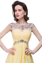 Vestido de fiesta de gasa con joyas de cristal, corte en A