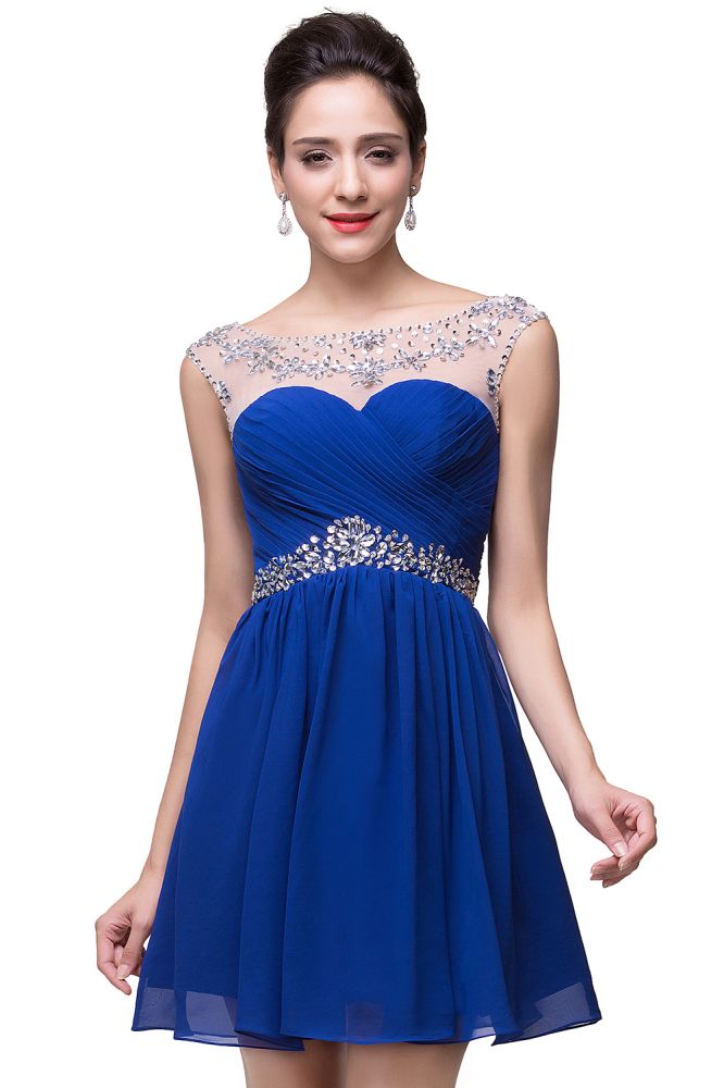 Vestido de fiesta de gasa con joyas de cristal, corte en A
