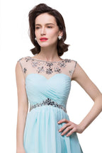 Vestido de fiesta de gasa con joyas de cristal, corte en A