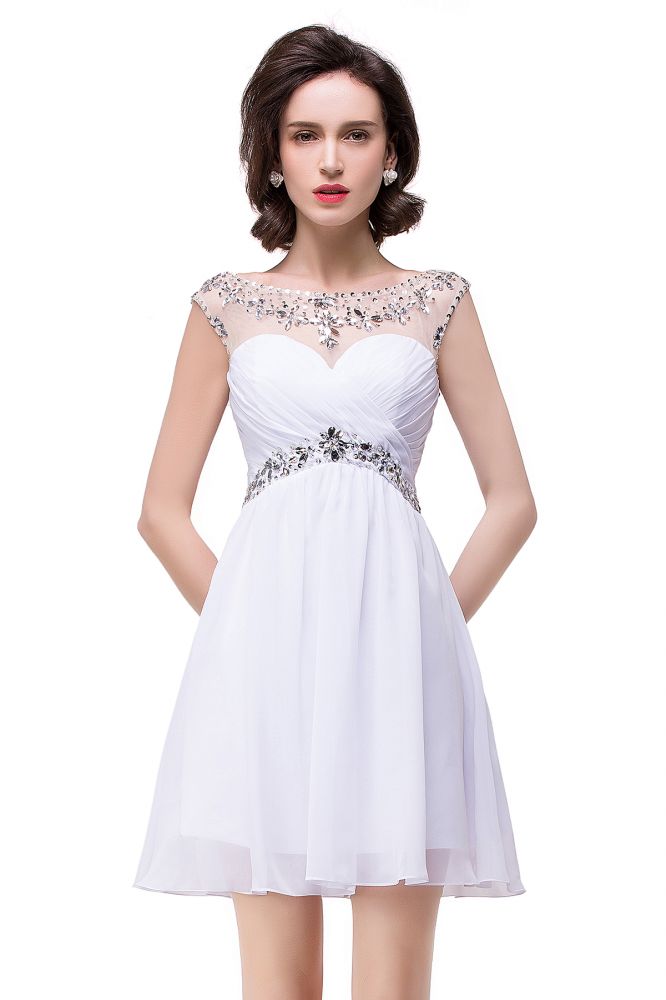 Vestido de fiesta de gasa con joyas de cristal, corte en A