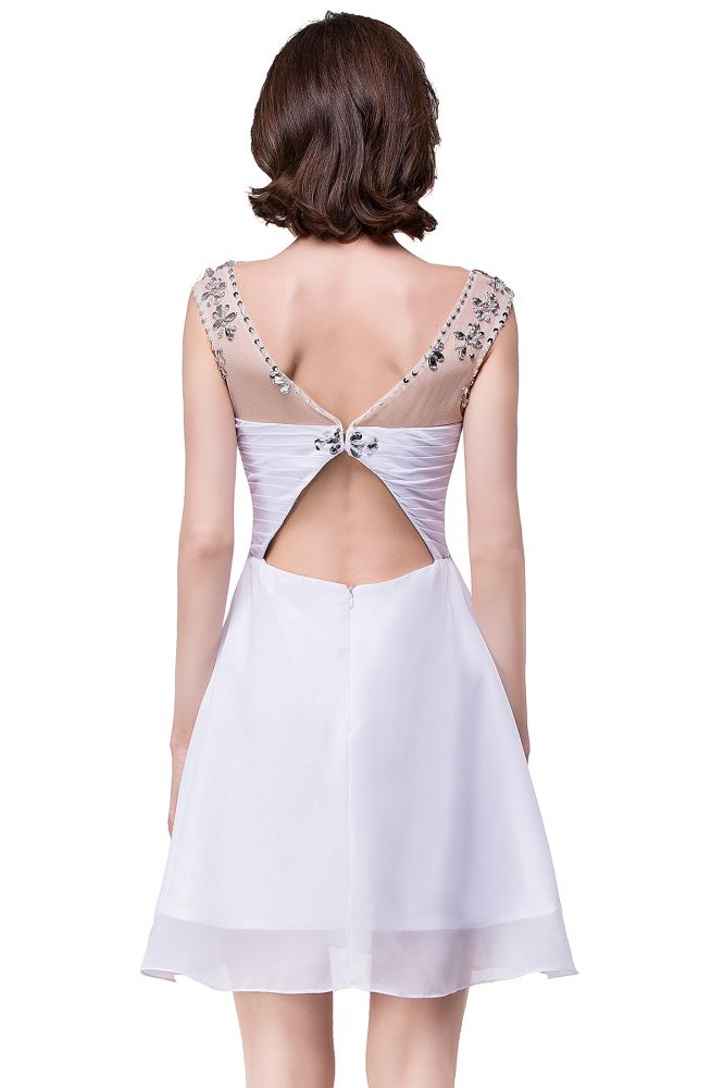 Vestido de fiesta de gasa con joyas de cristal, corte en A