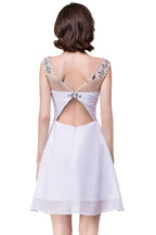 Vestido de fiesta de gasa con joyas de cristal, corte en A
