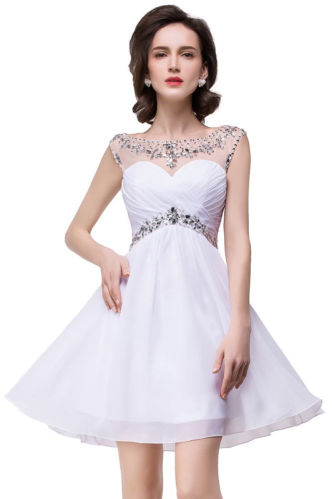 Vestido de fiesta de gasa con joyas de cristal, corte en A