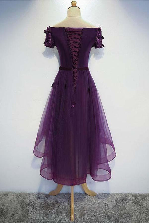 A-line Cute Purple High Low Prom Dress Purple Homecoming dress