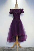 Vestido de fiesta morado de corte A con bajo asimétrico
