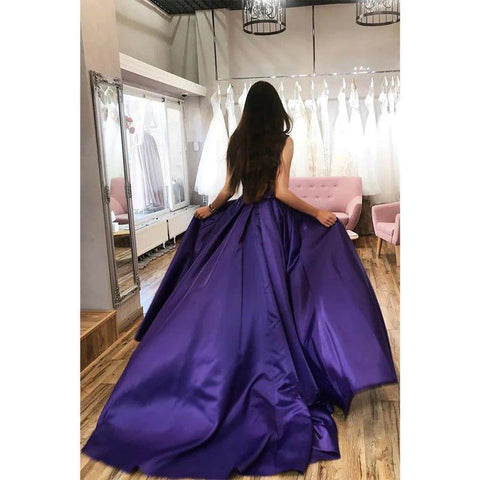 Vestido largo de fiesta corte A con tirantes dobles, abertura y bolsillos 