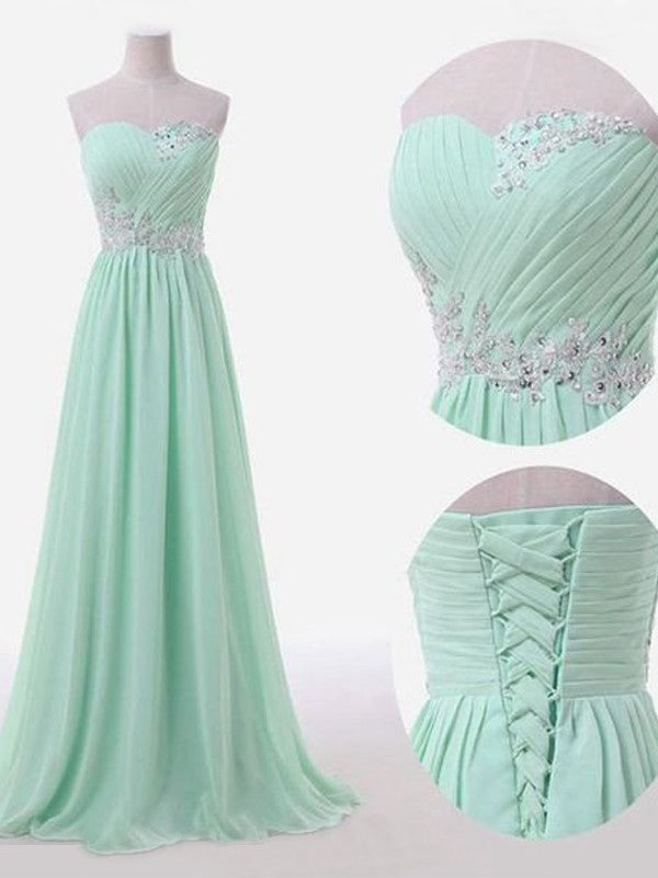 Vestidos de dama de honor de gasa con cuentas, elegantes, sin mangas, corte en A, escote corazón y largo hasta el suelo.