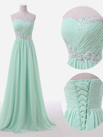 A-Line Elegant Sleeveless Sweetheart Floor-Length Beading Chiffon Bridesmaid Dresses