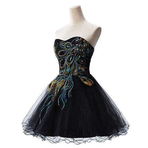 A-line Embroidery Strapless Tulle Prom Dress
