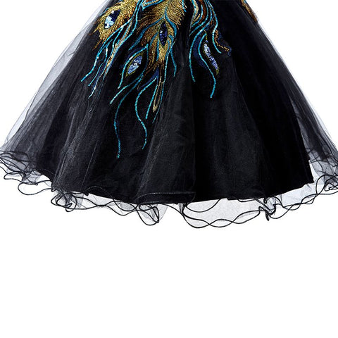 A-line Embroidery Strapless Tulle Prom Dress