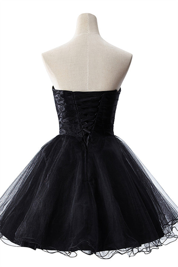 Vestido de fiesta de tul sin tirantes con bordado de corte en A
