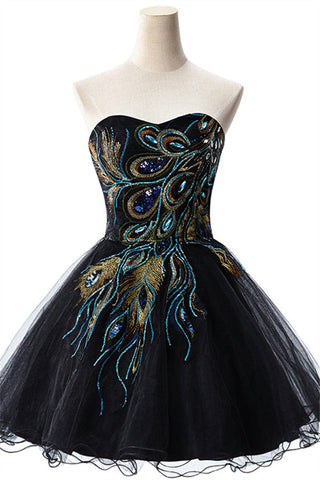 A-line Embroidery Strapless Tulle Prom Dress