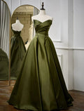 Sunnderly A-Line Evening Gown Open Back Dress Formal Wedding Guest Floor Length Sleeveless Strapless Satin with Pleats Strappy
