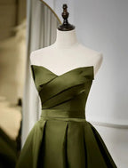 Sunnderly A-Line Evening Gown Open Back Dress Formal Wedding Guest Floor Length Sleeveless Strapless Satin with Pleats Strappy