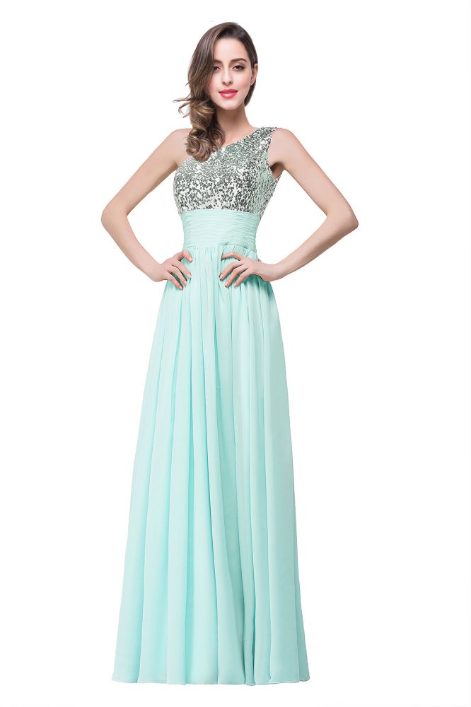 Vestido de noche de gasa de corte A hasta el suelo con lentejuelas