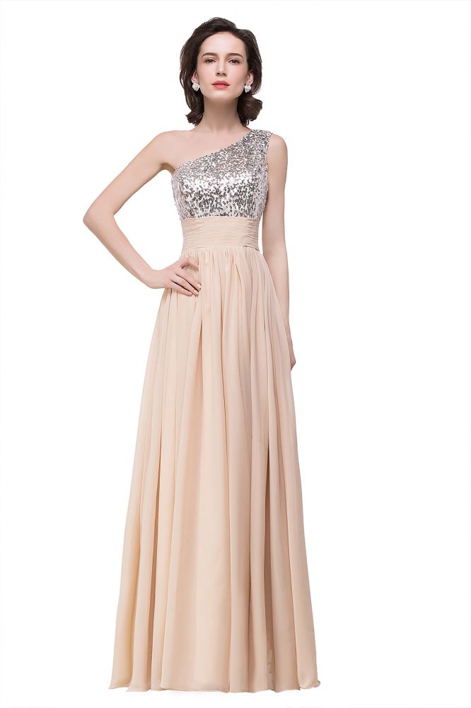 Vestido de noche de gasa de corte A hasta el suelo con lentejuelas