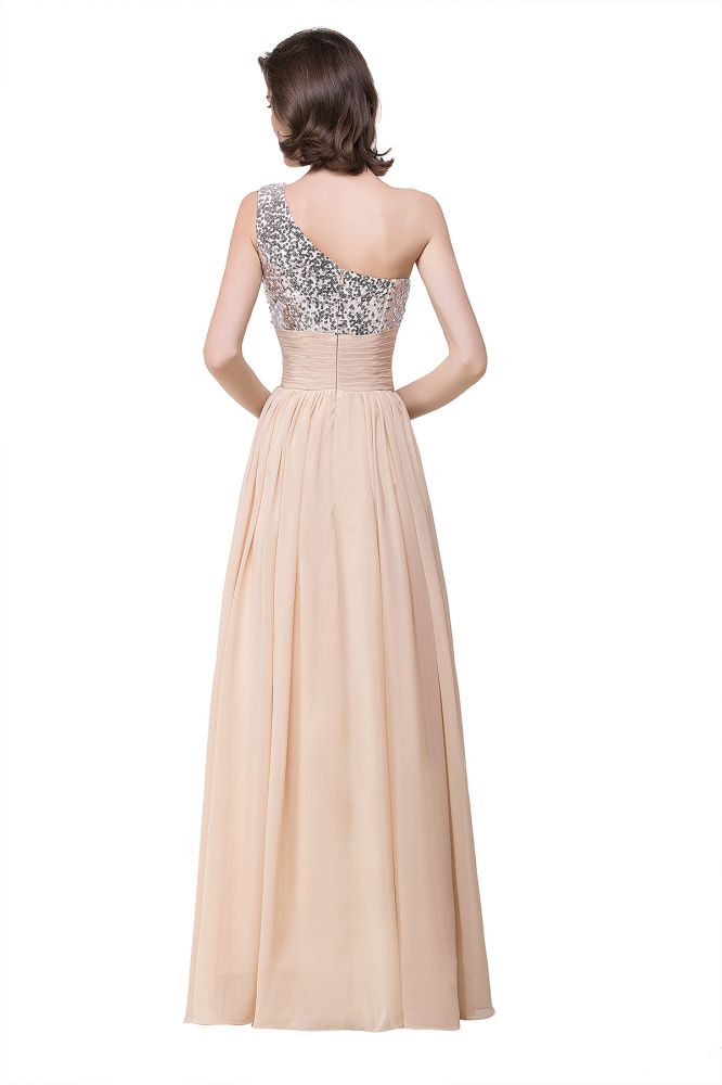 Vestido de noche de gasa de corte A hasta el suelo con lentejuelas
