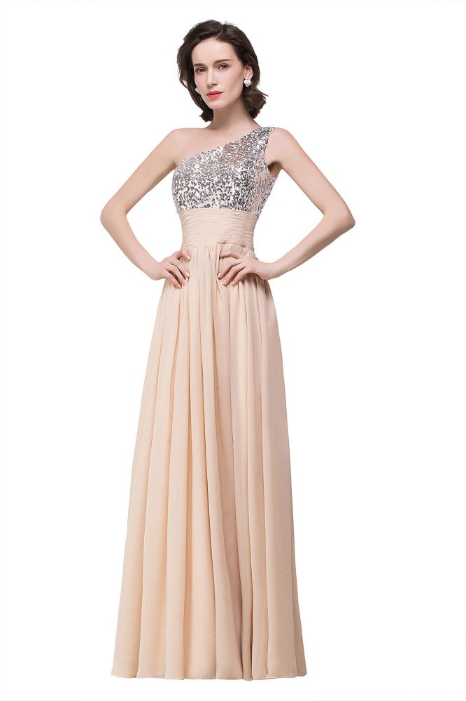 Vestido de noche de gasa de corte A hasta el suelo con lentejuelas