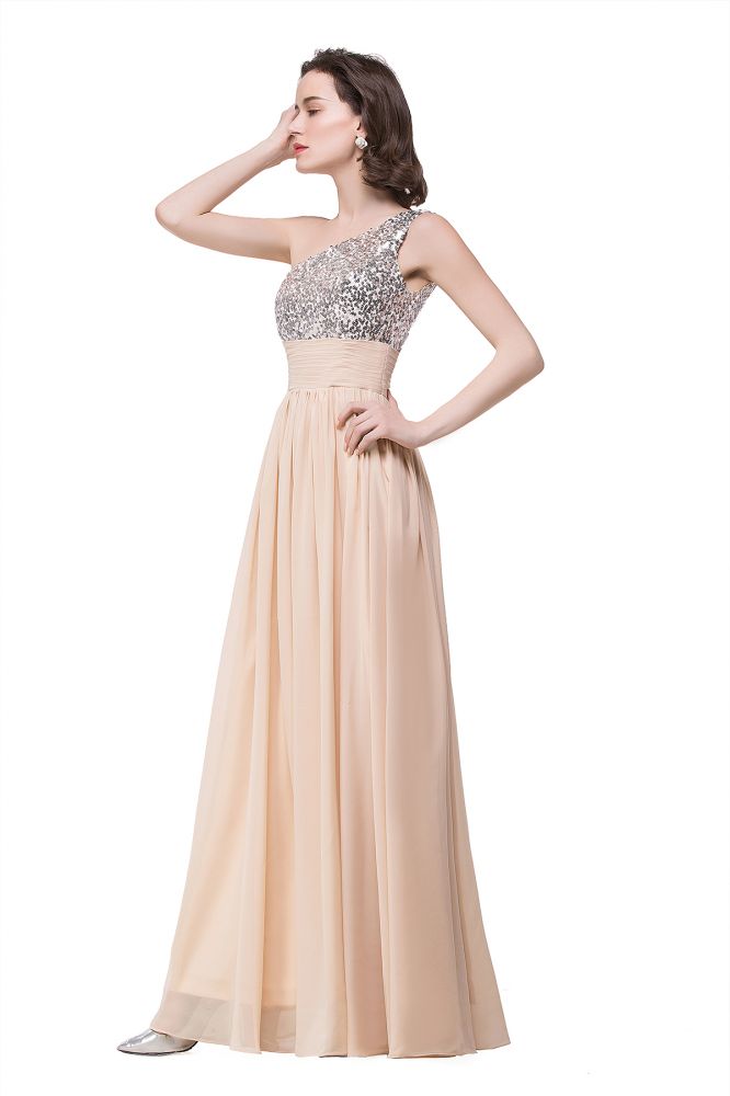Vestido de noche de gasa de corte A hasta el suelo con lentejuelas