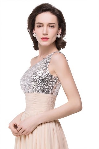 Vestido de noche de gasa de corte A hasta el suelo con lentejuelas