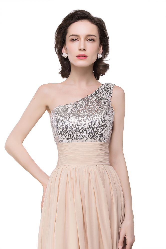 Vestido de noche de gasa de corte A hasta el suelo con lentejuelas