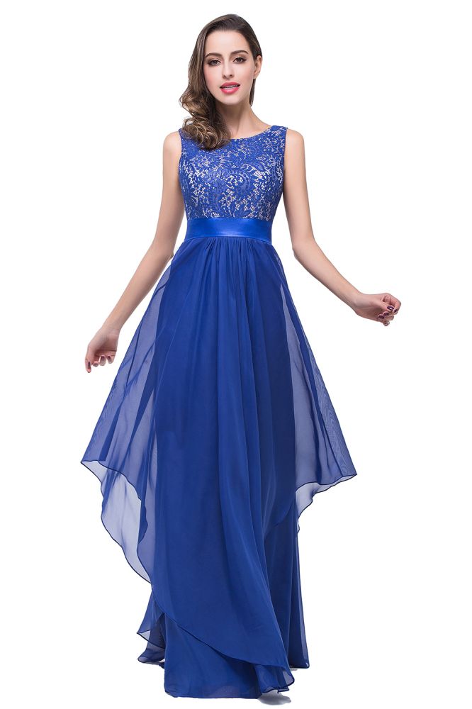 Vestido de noche de gasa y encaje de corte en A hasta el suelo