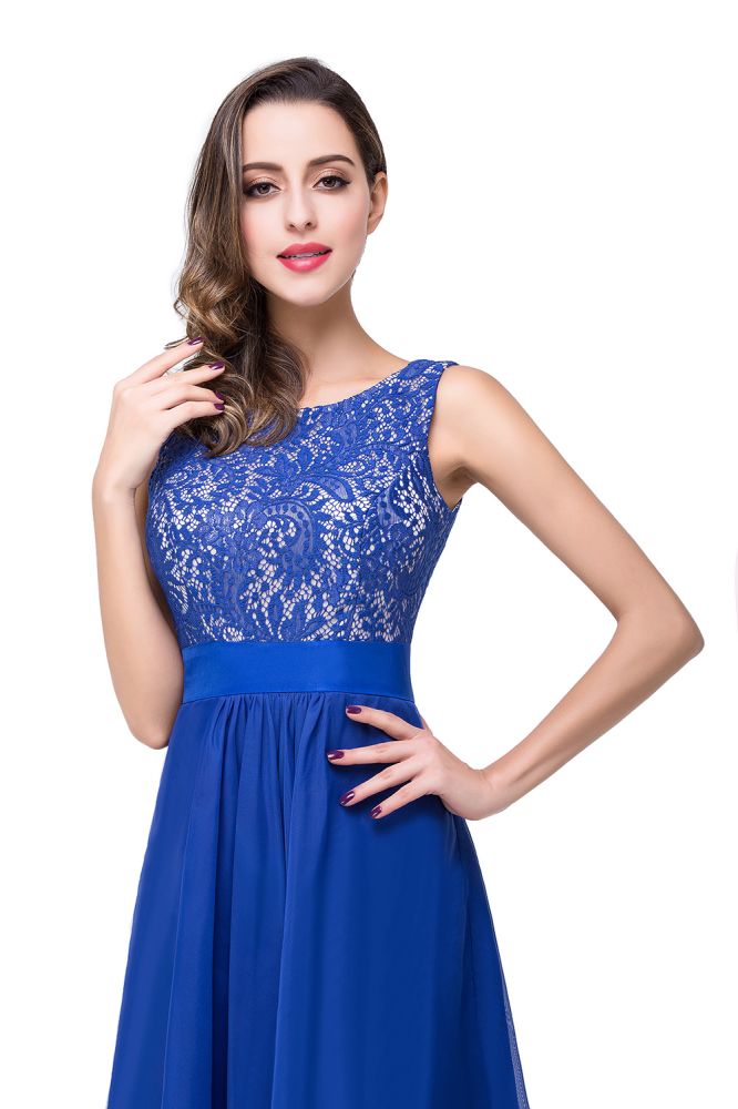 Vestido de noche de gasa y encaje de corte en A hasta el suelo