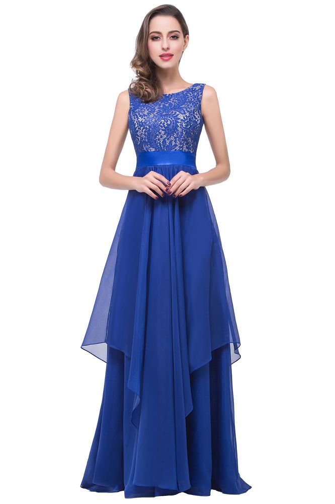Vestido de noche de gasa y encaje de corte en A hasta el suelo