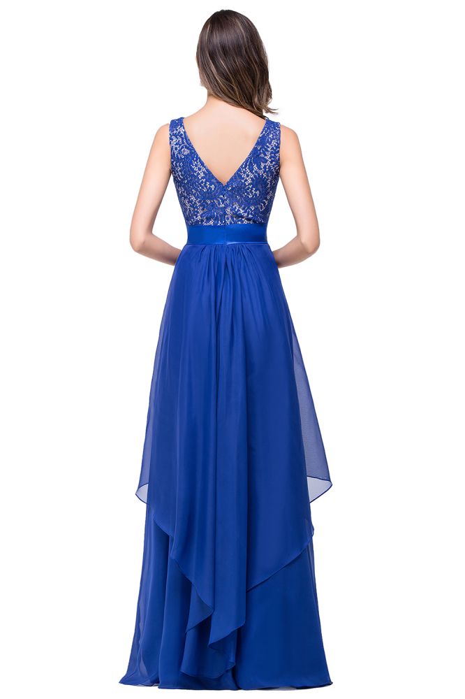 Vestido de noche de gasa y encaje de corte en A hasta el suelo