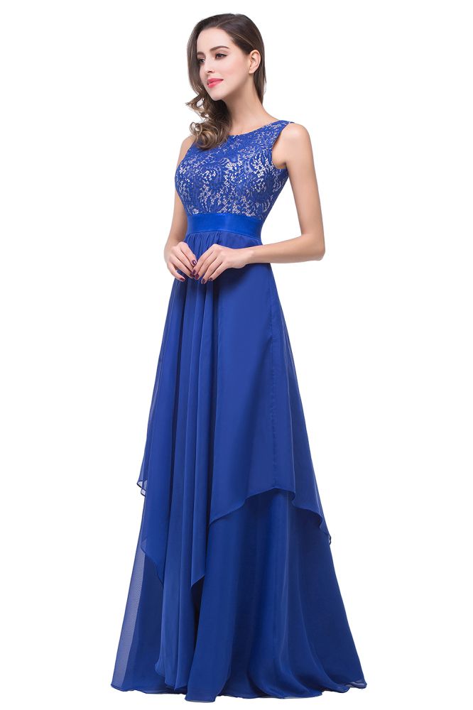 Vestido de noche de gasa y encaje de corte en A hasta el suelo