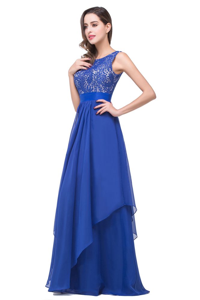 Vestido de noche de gasa y encaje de corte en A hasta el suelo