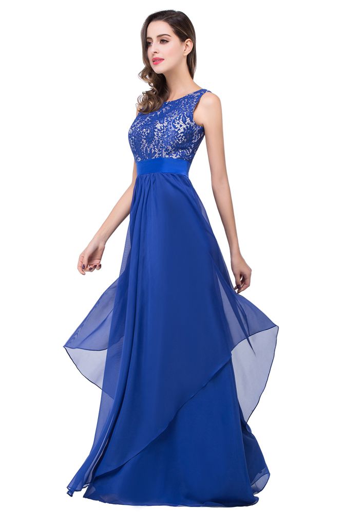 Vestido de noche de gasa y encaje de corte en A hasta el suelo