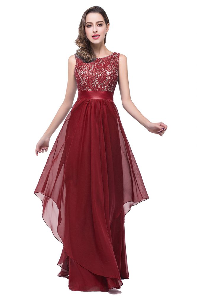 Vestido de noche de gasa y encaje de corte en A hasta el suelo