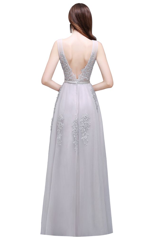 Vestido de dama de honor de tul hasta el suelo, corte en A, con apliques