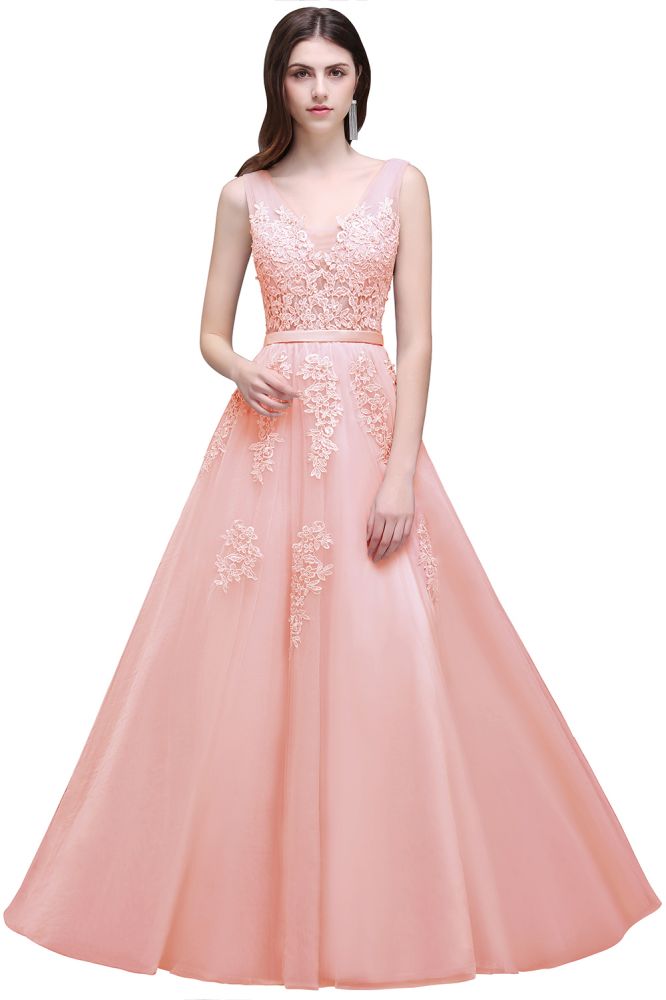 Vestido de dama de honor de tul hasta el suelo, corte en A, con apliques