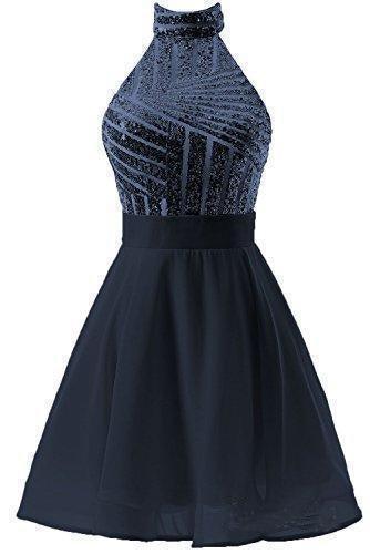 Vestido corto rosa de gasa con lentejuelas, corte halter y corte en A para fiesta de bienvenida/cóctel PD064