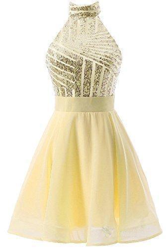Vestido corto rosa de gasa con lentejuelas, corte halter y corte en A para fiesta de bienvenida/cóctel PD064