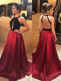 Vestidos de fiesta de satén sin mangas con escote halter y volantes, corte en A