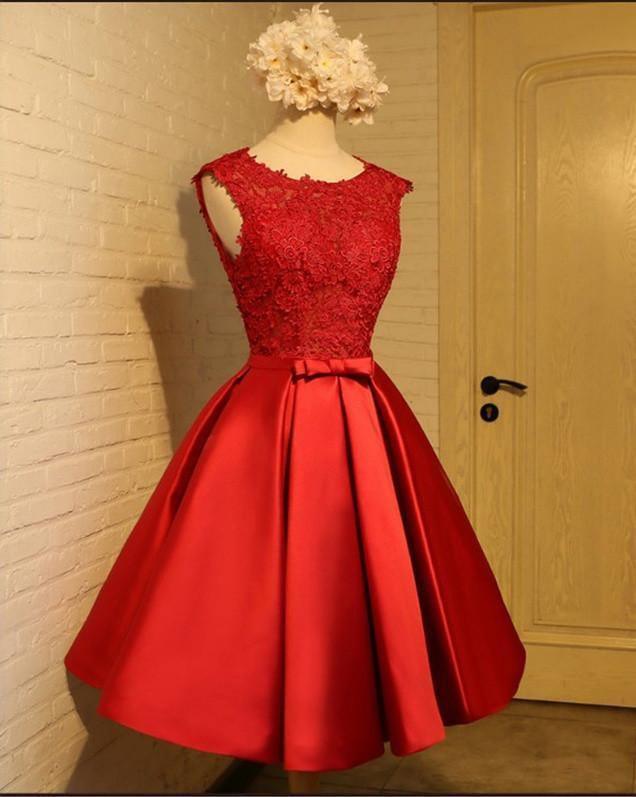 Vestido de fiesta corto rojo elegante estilo línea A para baile de graduación, vestido de fiesta PD388
