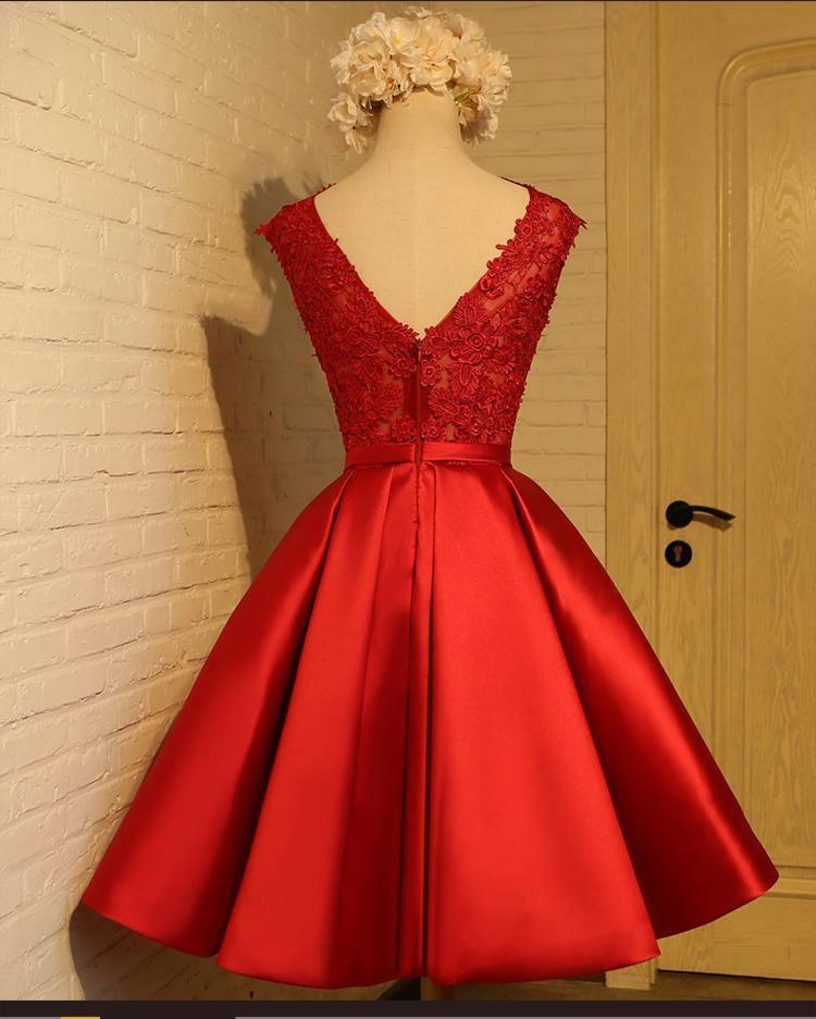 Vestido de fiesta corto rojo elegante estilo línea A para baile de graduación, vestido de fiesta PD388